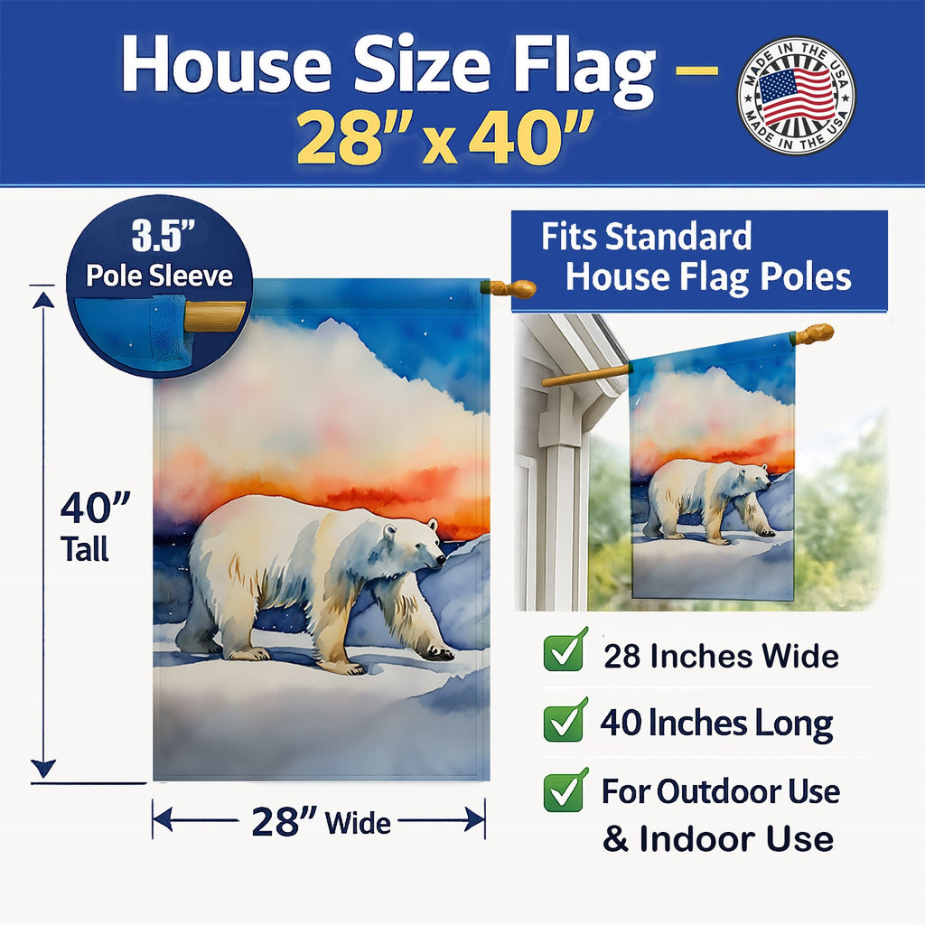 Polar Bear House Flag 28x40 Porch Sleeve Pole Decorative Outside Yard Banner Artwork Wall Hanging, Polyester