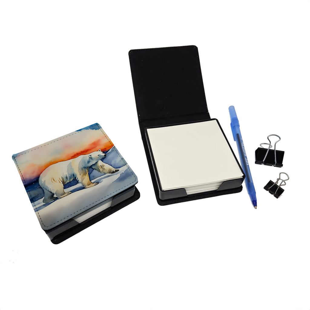 Polar Bear PU Leather Note Paper Holder with Artist-Designed Cover, Desk Accessory, Office Gift