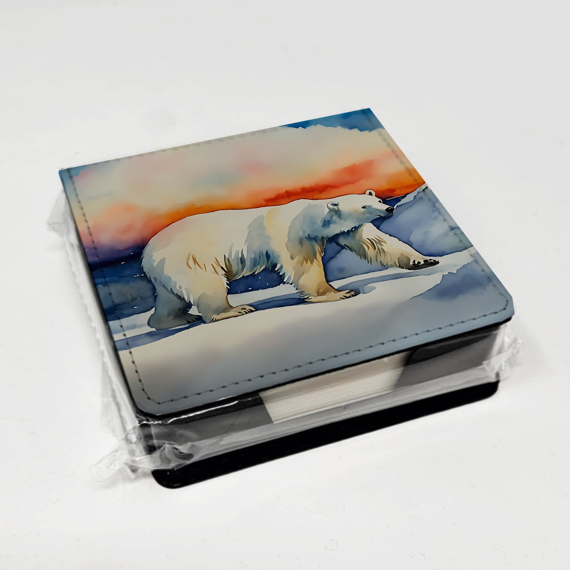 Polar Bear PU Leather Note Paper Holder with Artist-Designed Cover, Desk Accessory, Office Gift