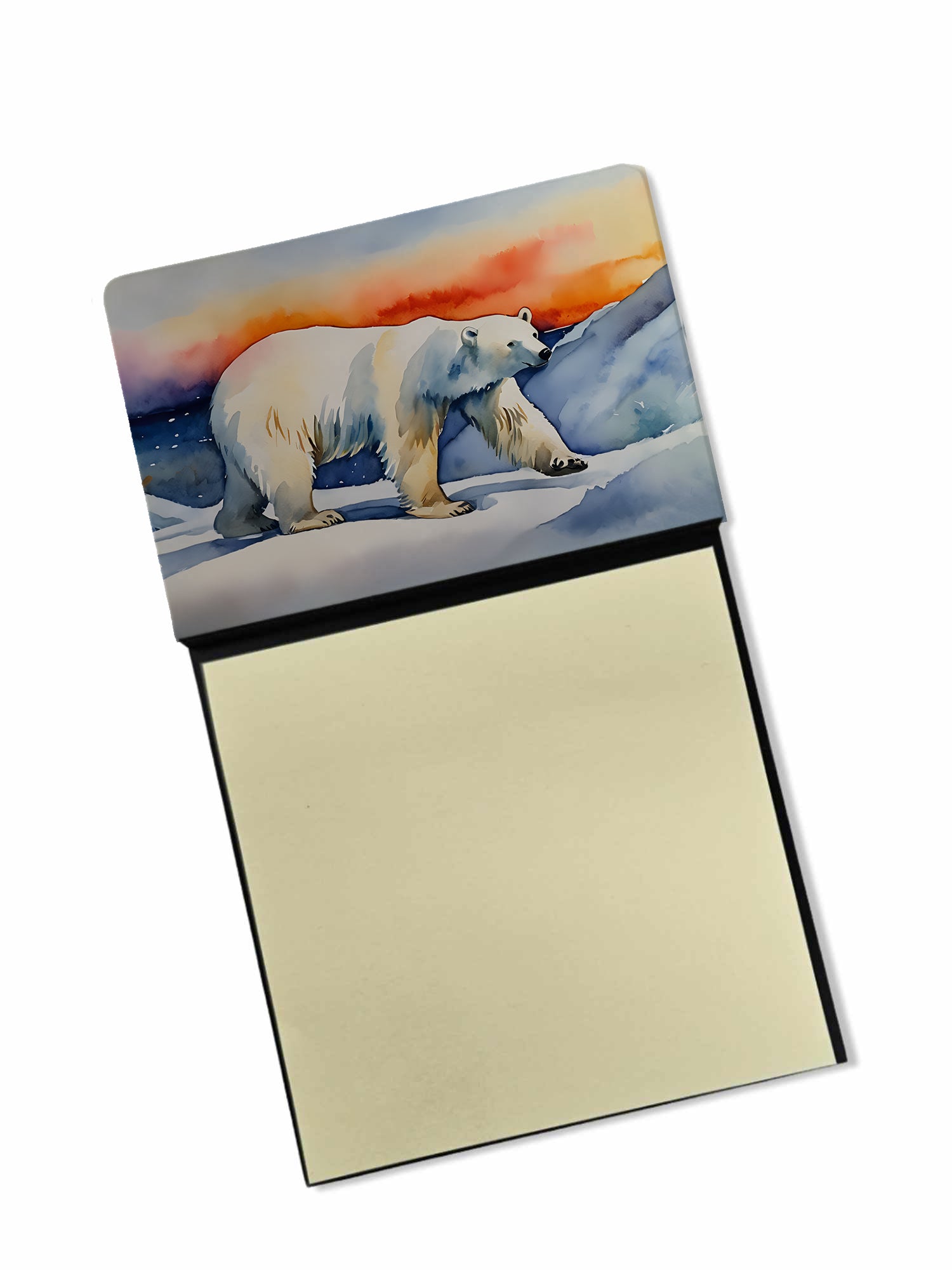 Polar Bear Watercolor Sticky Note Holder Refillable Dispenser Desk Accessory 3x3 Pad Gift