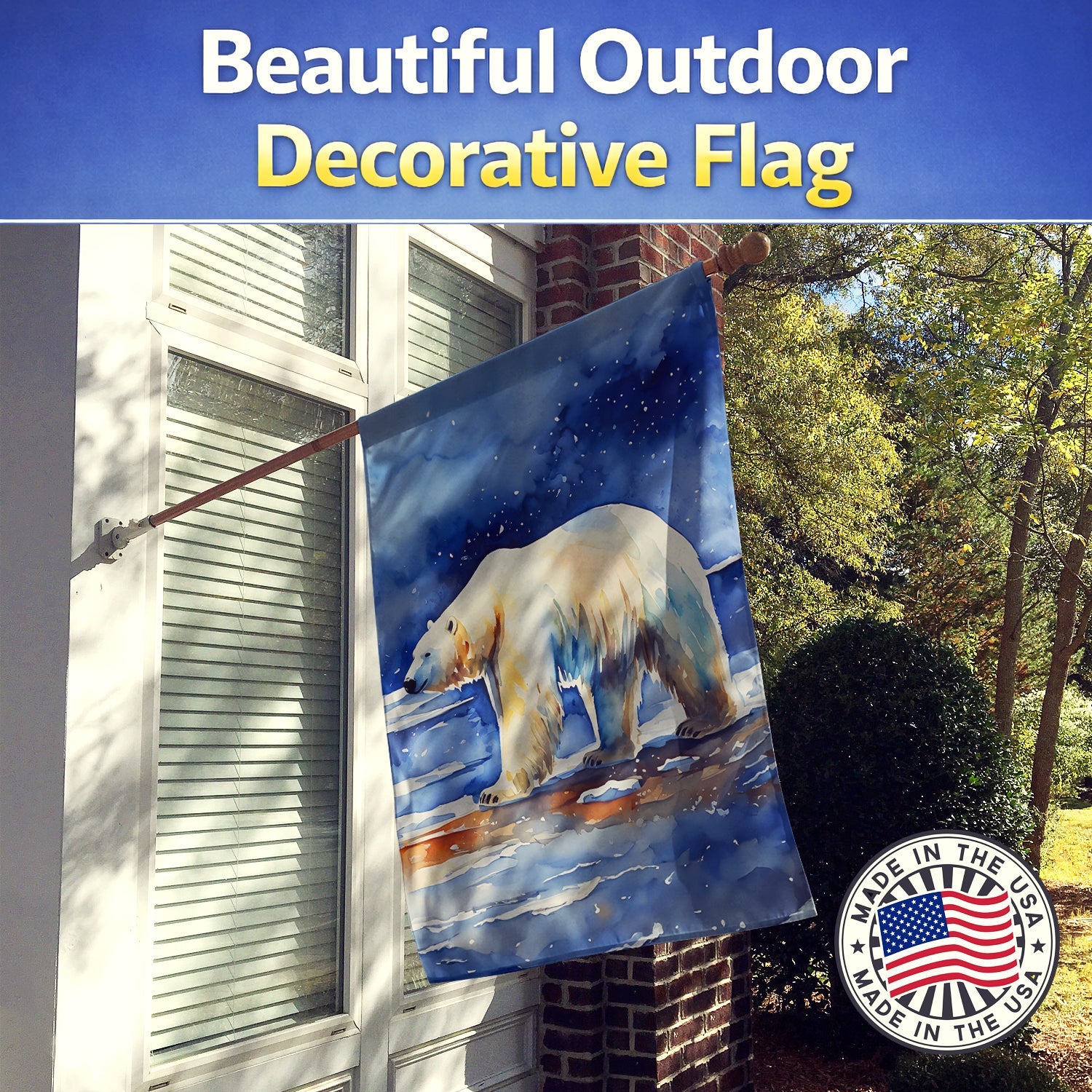 Polar Bear House Flag 28x40 Porch Sleeve Pole Decorative Outside Yard Banner Artwork Wall Hanging, Polyester