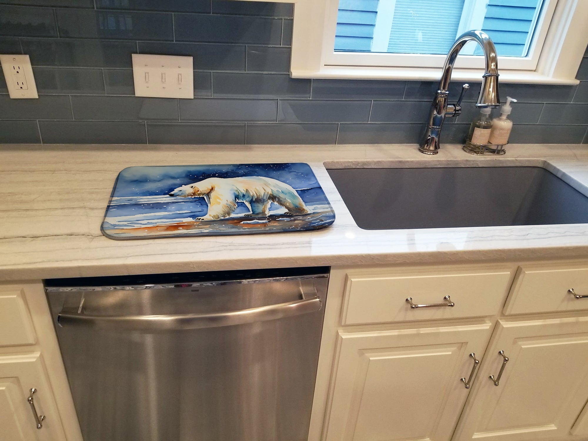 Polar Bear Dish Drying Mat Absorbent Dish Drying Mat Pad for Kitchen Counter Dish Drainer Mat for Countertop, 14 x 21", Multicolor