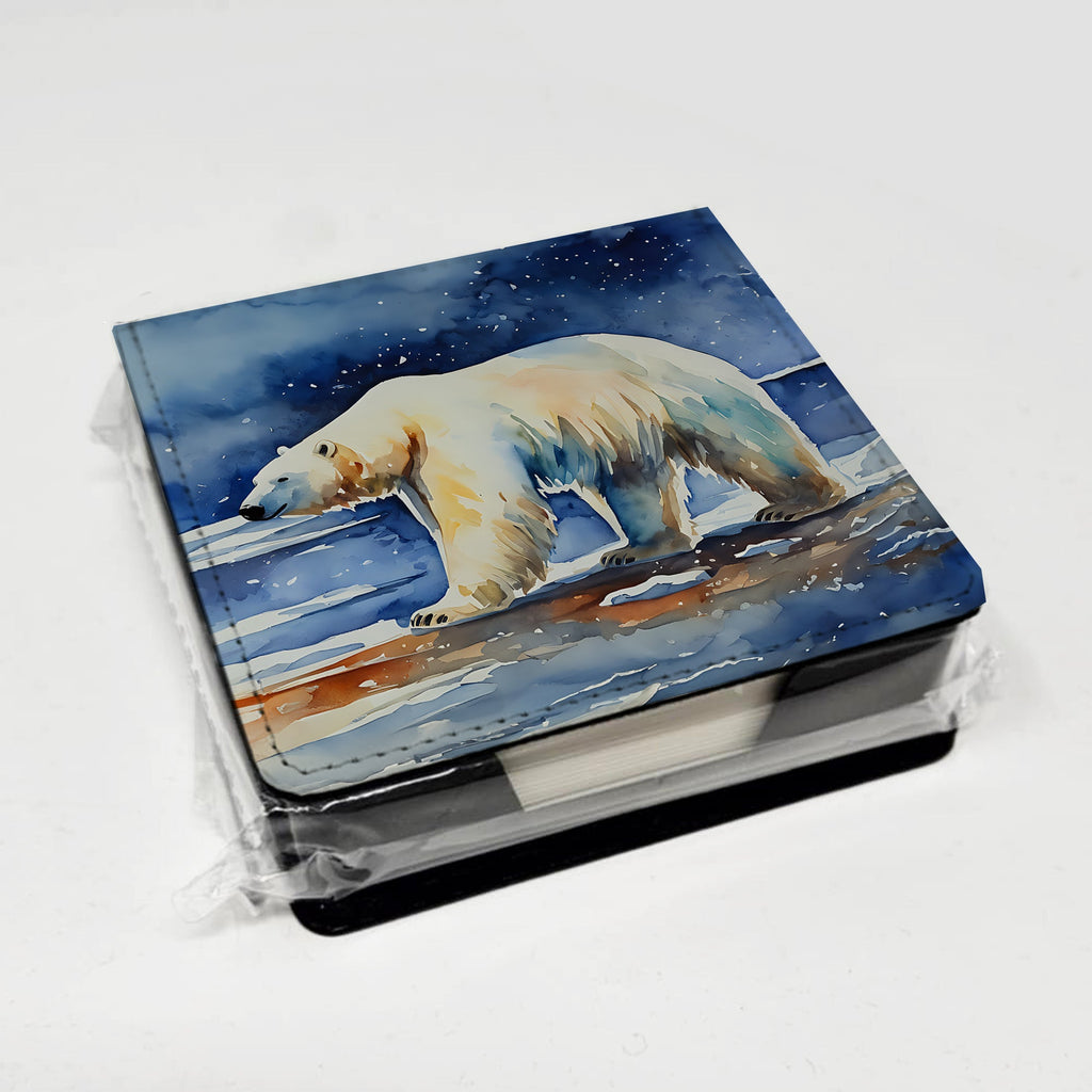 Polar Bear PU Leather Note Paper Holder with Artist-Designed Cover, Desk Accessory, Office Gift