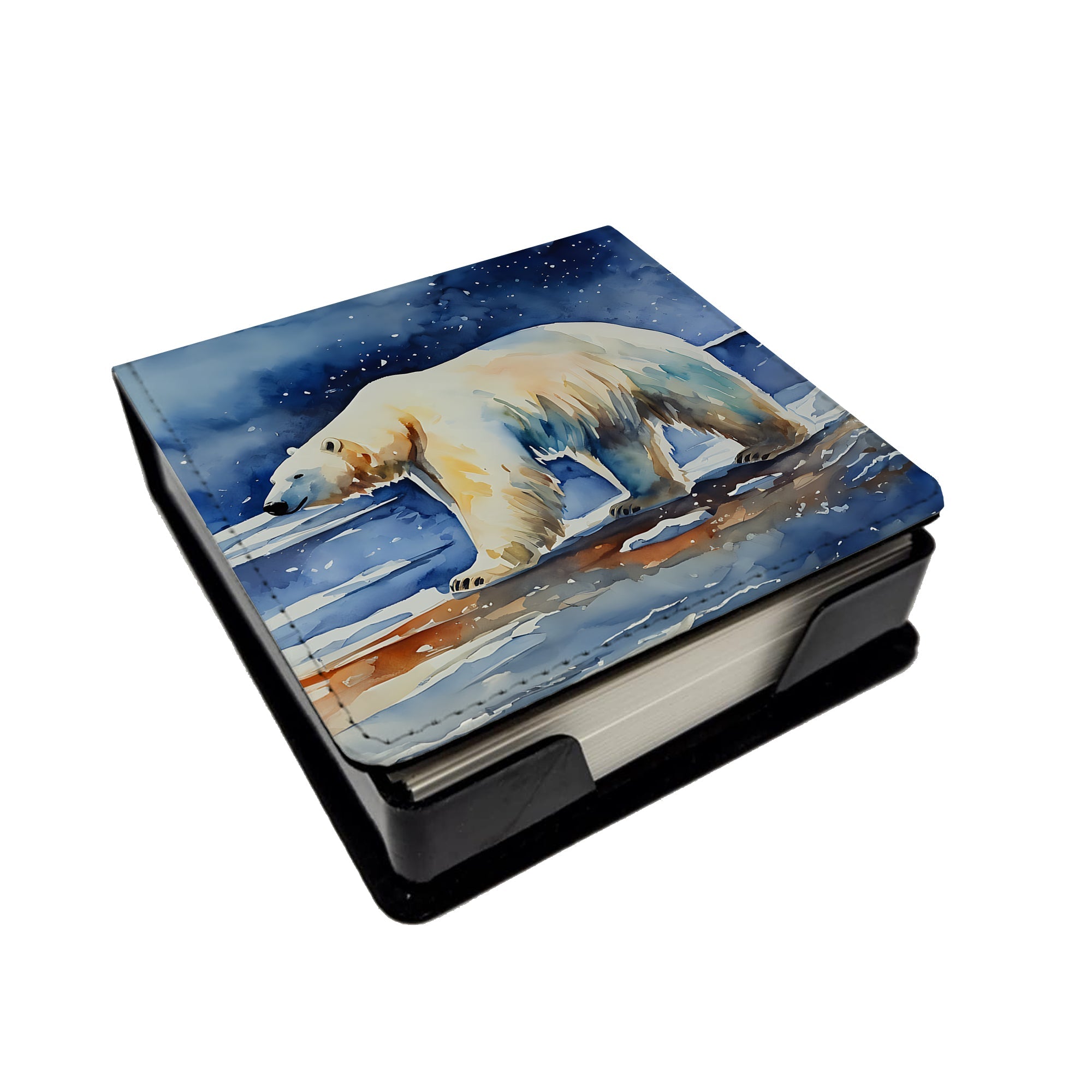 Polar Bear PU Leather Note Paper Holder with Artist-Designed Cover, Desk Accessory, Office Gift