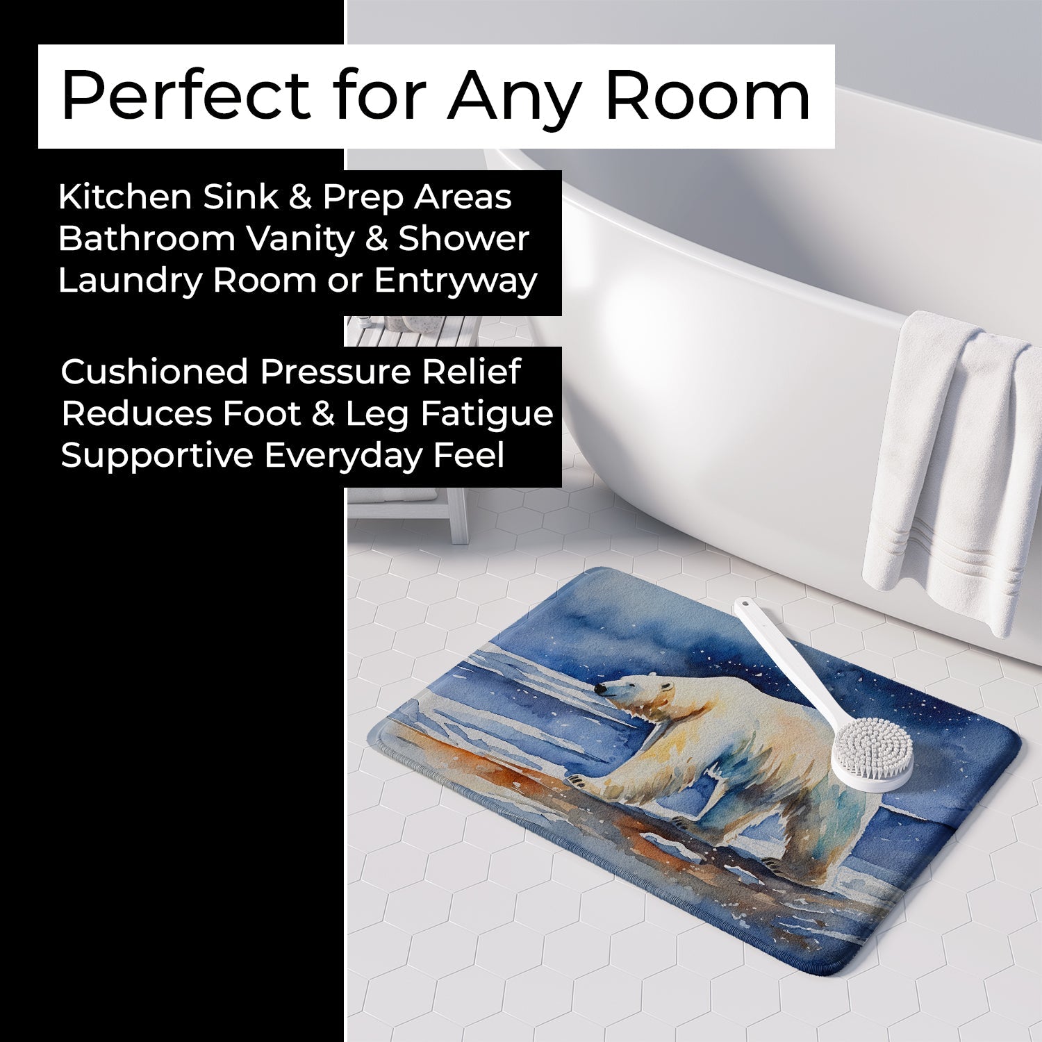 Polar Bear Memory Foam Kitchen Mat Machine Washable Anti-Fatigue Cushion Comfort Bath or Kitchen Rug
