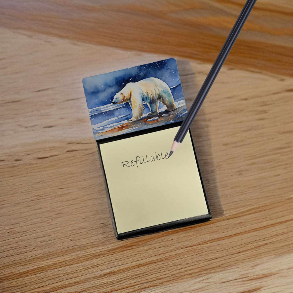 Polar Bear Watercolor Sticky Note Holder Refillable Dispenser Desk Accessory 3x3 Pad Gift
