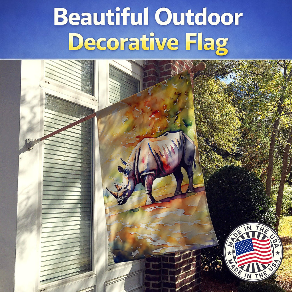 Rhinoceros House Flag 28x40 Porch Sleeve Pole Decorative Outside Yard Banner Artwork Wall Hanging, Polyester