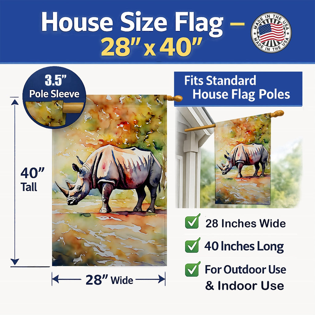 Rhinoceros House Flag 28x40 Porch Sleeve Pole Decorative Outside Yard Banner Artwork Wall Hanging, Polyester