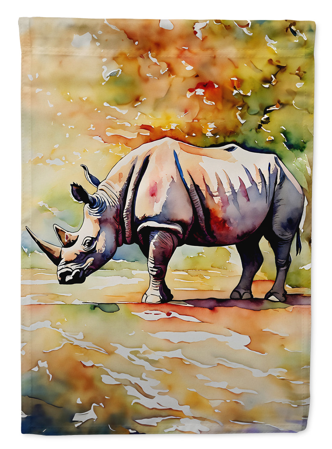 Rhinoceros House Flag 28x40 Porch Sleeve Pole Decorative Outside Yard Banner Artwork Wall Hanging, Polyester