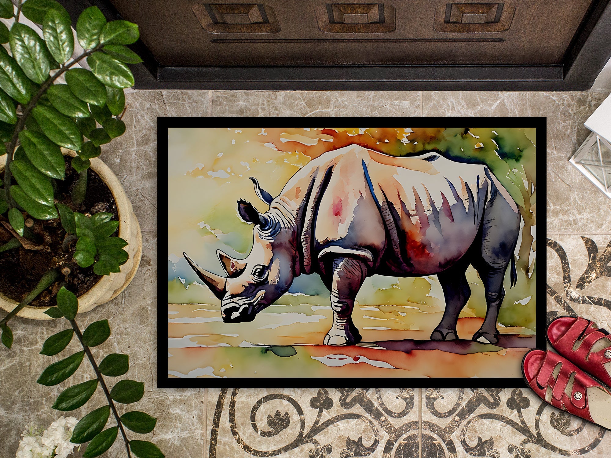 Rhinoceros Doormat Indoor Outdoor 24H X 36W Front Door Mat Rugs for Entryway, Non Slip Washable Low Pile,