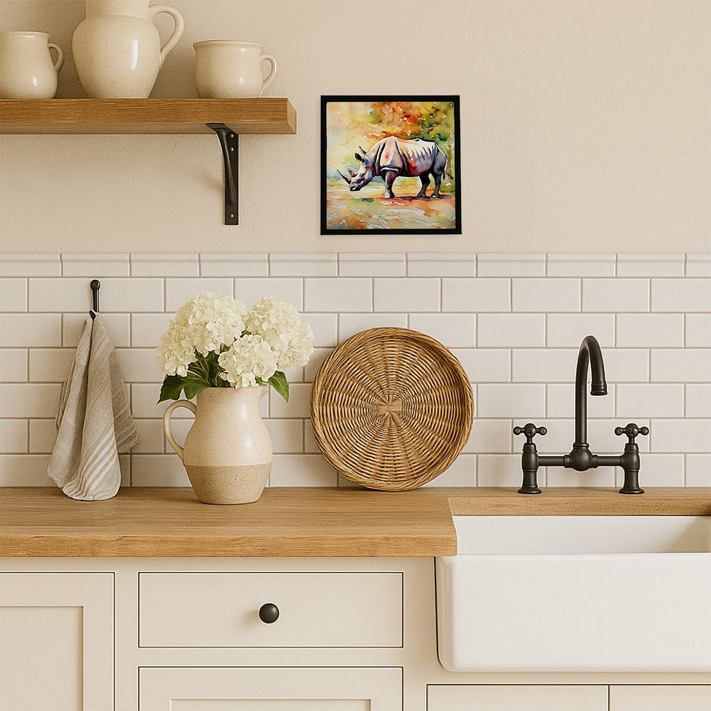 Rhinoceros Framed Metal Print Bathroom, Kitchen, Office, Home Decor Wall Art Ready to Hang, Square, 8X8