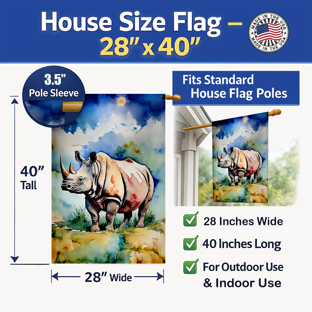 Rhinoceros House Flag 28x40 Porch Sleeve Pole Decorative Outside Yard Banner Artwork Wall Hanging, Polyester