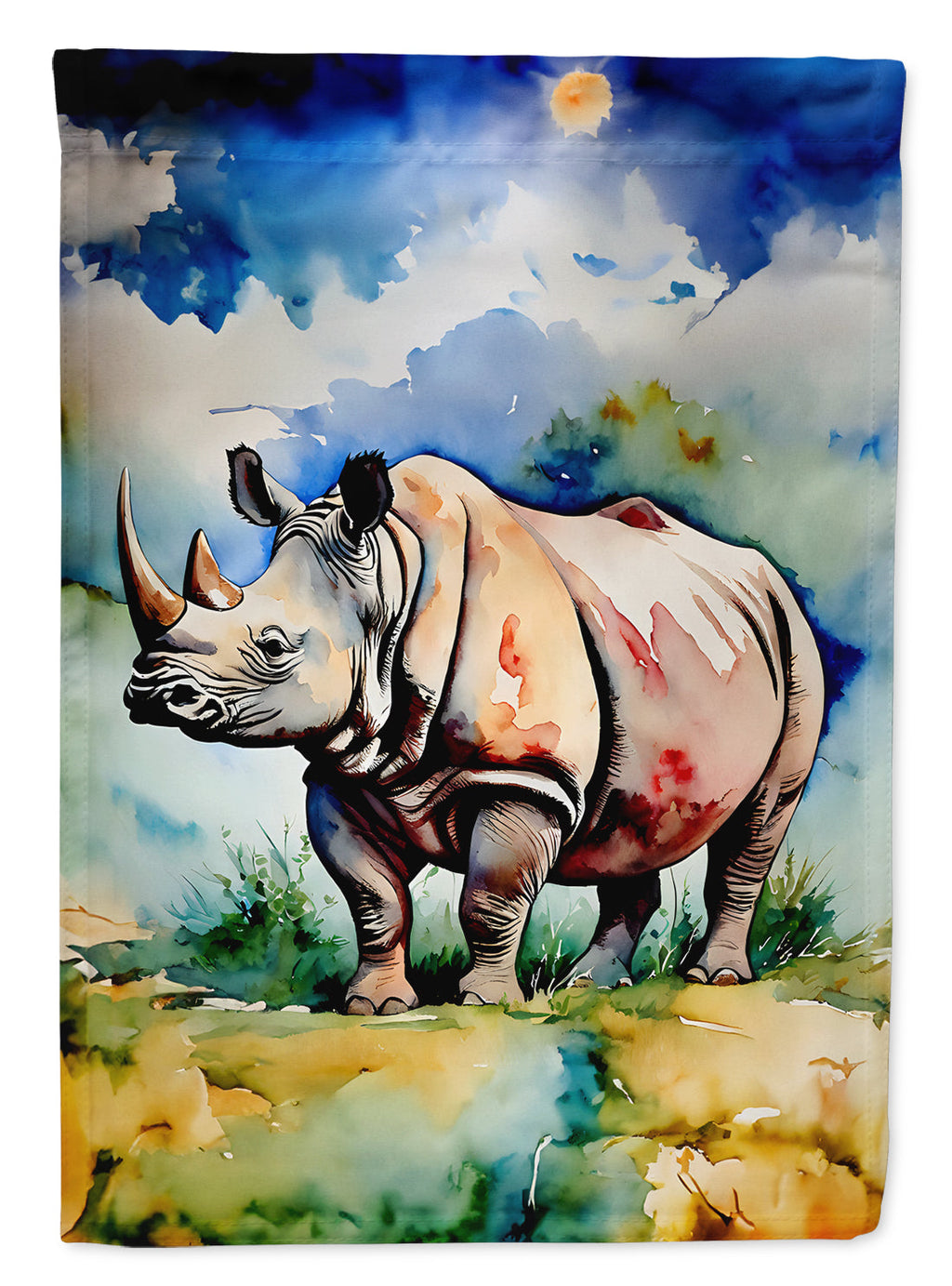 Rhinoceros House Flag 28x40 Porch Sleeve Pole Decorative Outside Yard Banner Artwork Wall Hanging, Polyester