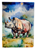Rhinoceros House Flag 28x40 Porch Sleeve Pole Decorative Outside Yard Banner Artwork Wall Hanging, Polyester