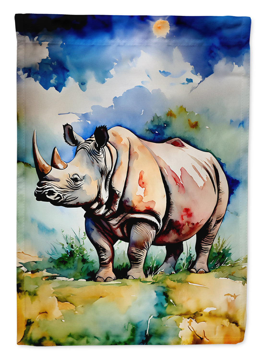 Rhinoceros House Flag 28x40 Porch Sleeve Pole Decorative Outside Yard Banner Artwork Wall Hanging, Polyester