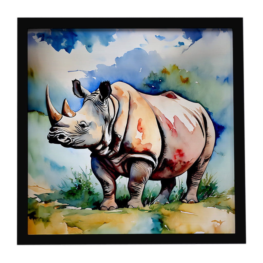 Rhinoceros Framed Metal Print Bathroom, Kitchen, Office, Home Decor Wall Art Ready to Hang, Square, 8X8
