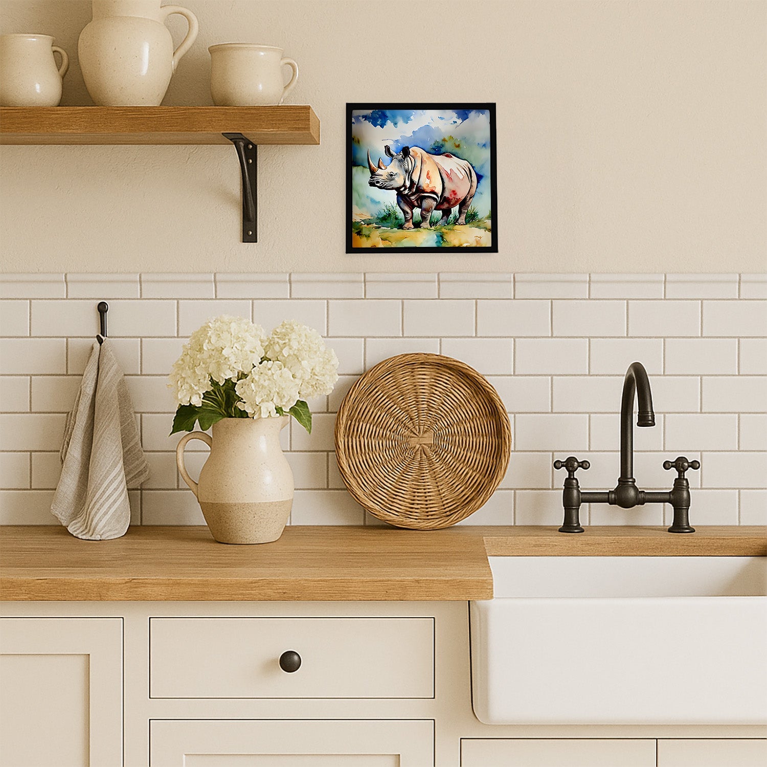 Rhinoceros Framed Metal Print Bathroom, Kitchen, Office, Home Decor Wall Art Ready to Hang, Square, 8X8