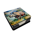 Rhinoceros PU Leather Note Paper Holder with Artist-Designed Cover, Desk Accessory, Office Gift