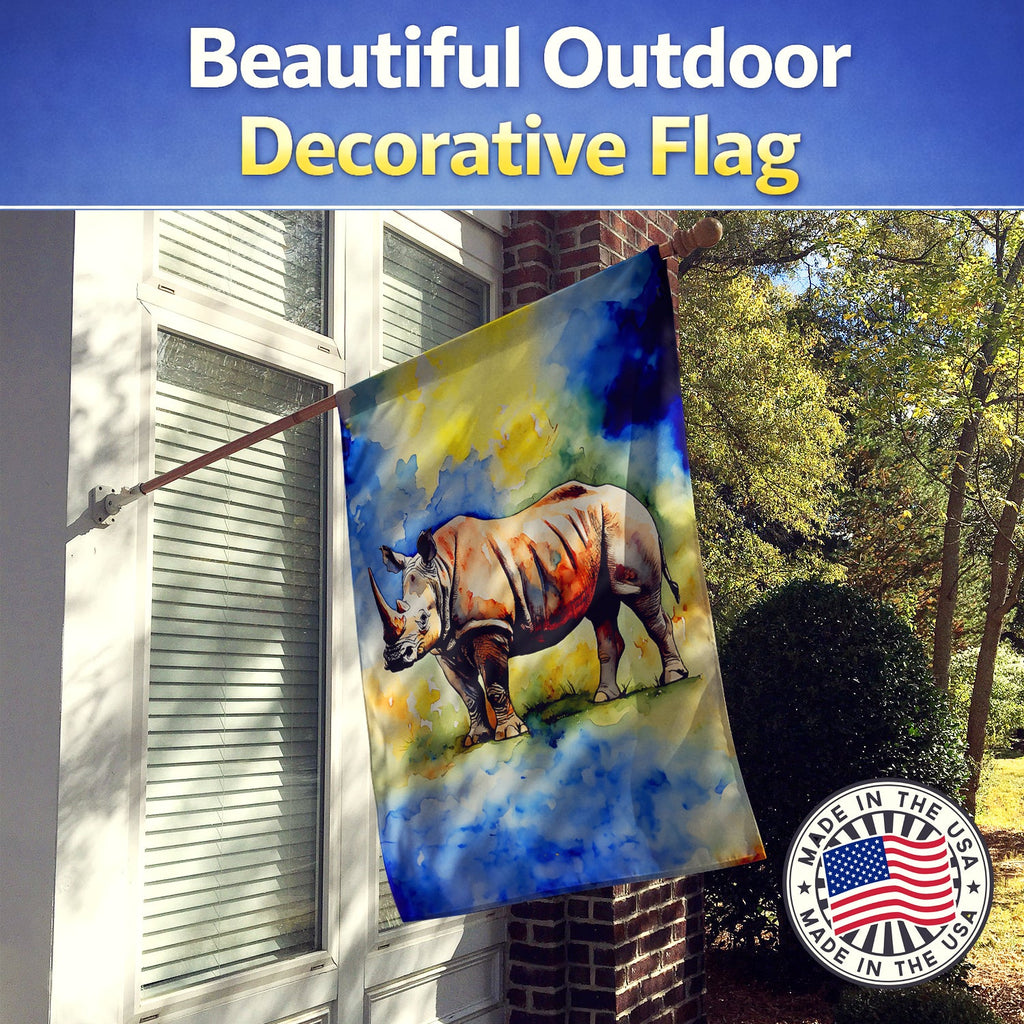 Rhinoceros House Flag 28x40 Porch Sleeve Pole Decorative Outside Yard Banner Artwork Wall Hanging, Polyester