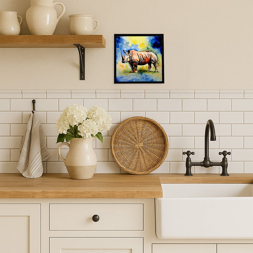 Rhinoceros Framed Metal Print Bathroom, Kitchen, Office, Home Decor Wall Art Ready to Hang, Square, 8X8
