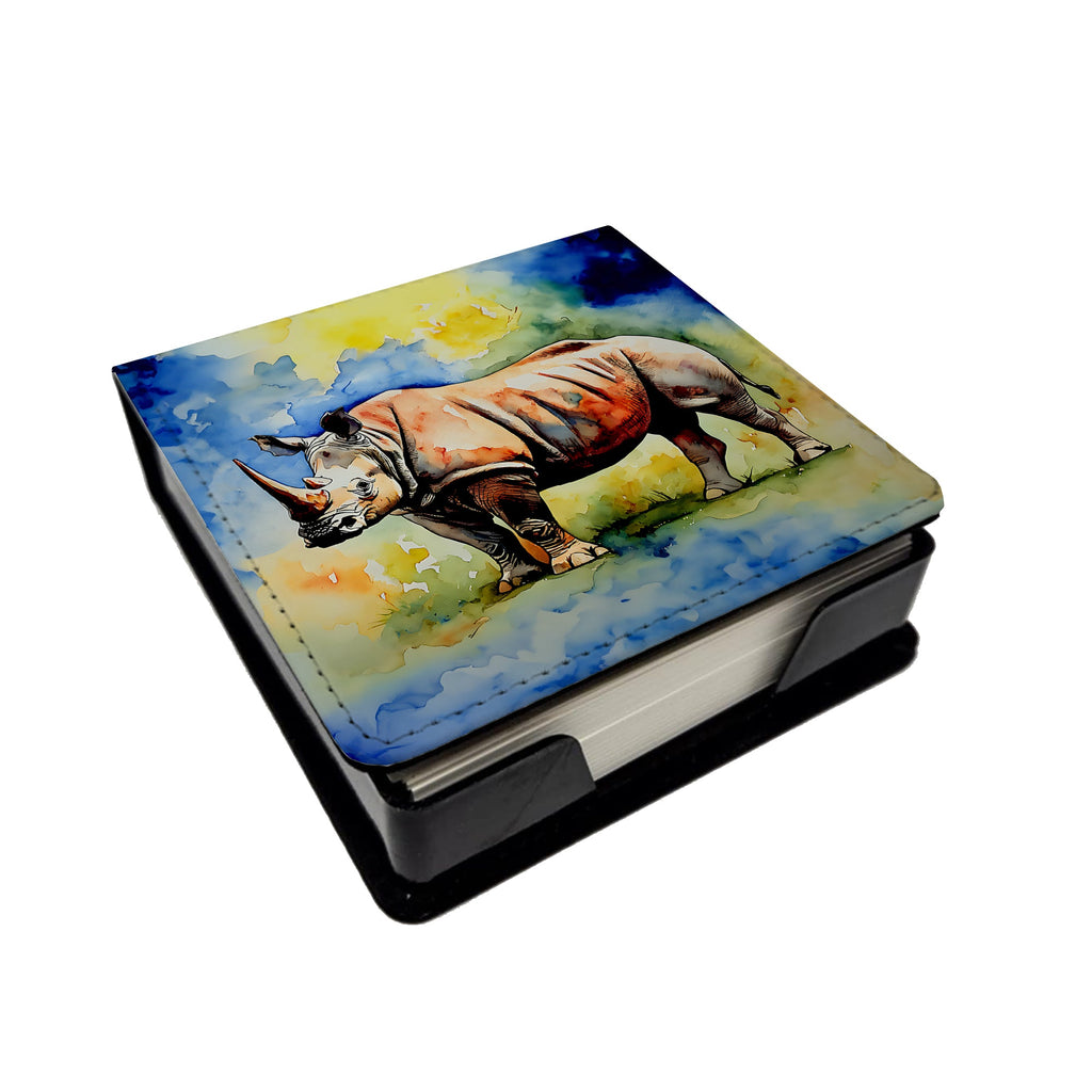 Rhinoceros PU Leather Note Paper Holder with Artist-Designed Cover, Desk Accessory, Office Gift