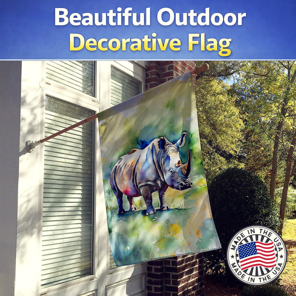 Rhinoceros House Flag 28x40 Porch Sleeve Pole Decorative Outside Yard Banner Artwork Wall Hanging, Polyester
