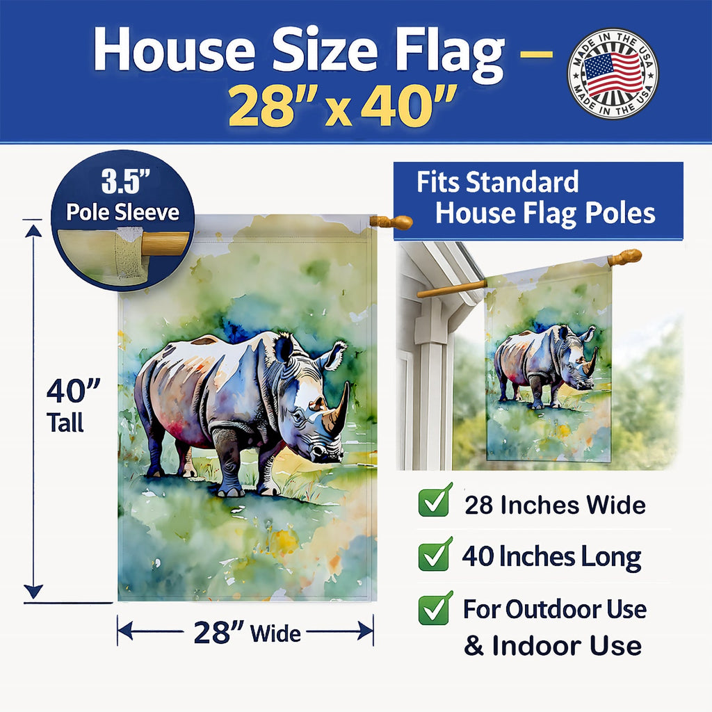Rhinoceros House Flag 28x40 Porch Sleeve Pole Decorative Outside Yard Banner Artwork Wall Hanging, Polyester