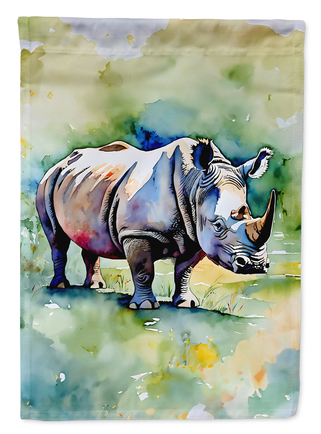 Rhinoceros House Flag 28x40 Porch Sleeve Pole Decorative Outside Yard Banner Artwork Wall Hanging, Polyester