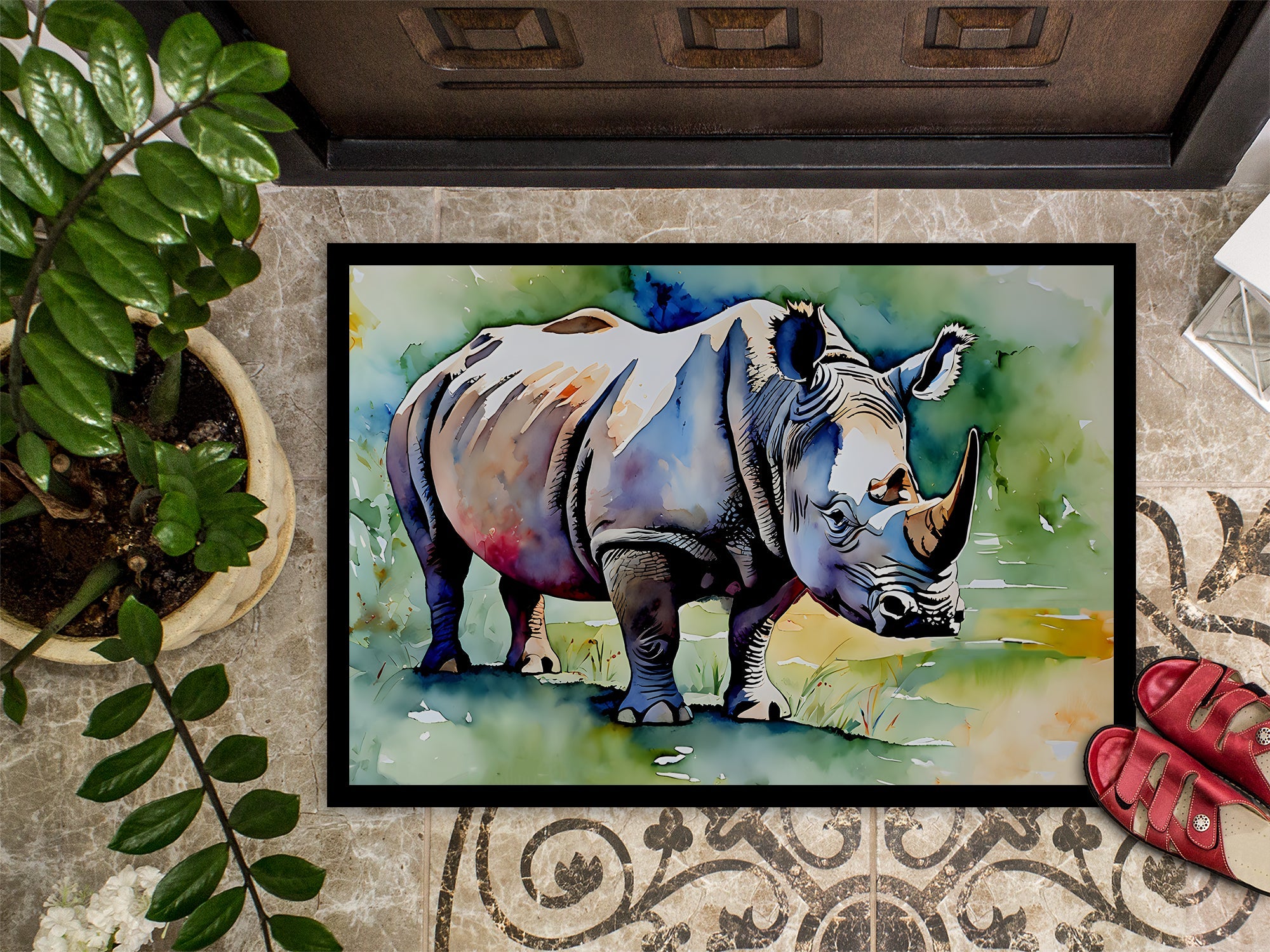 Rhinoceros Doormat Indoor Outdoor 24H X 36W Front Door Mat Rugs for Entryway, Non Slip Washable Low Pile,