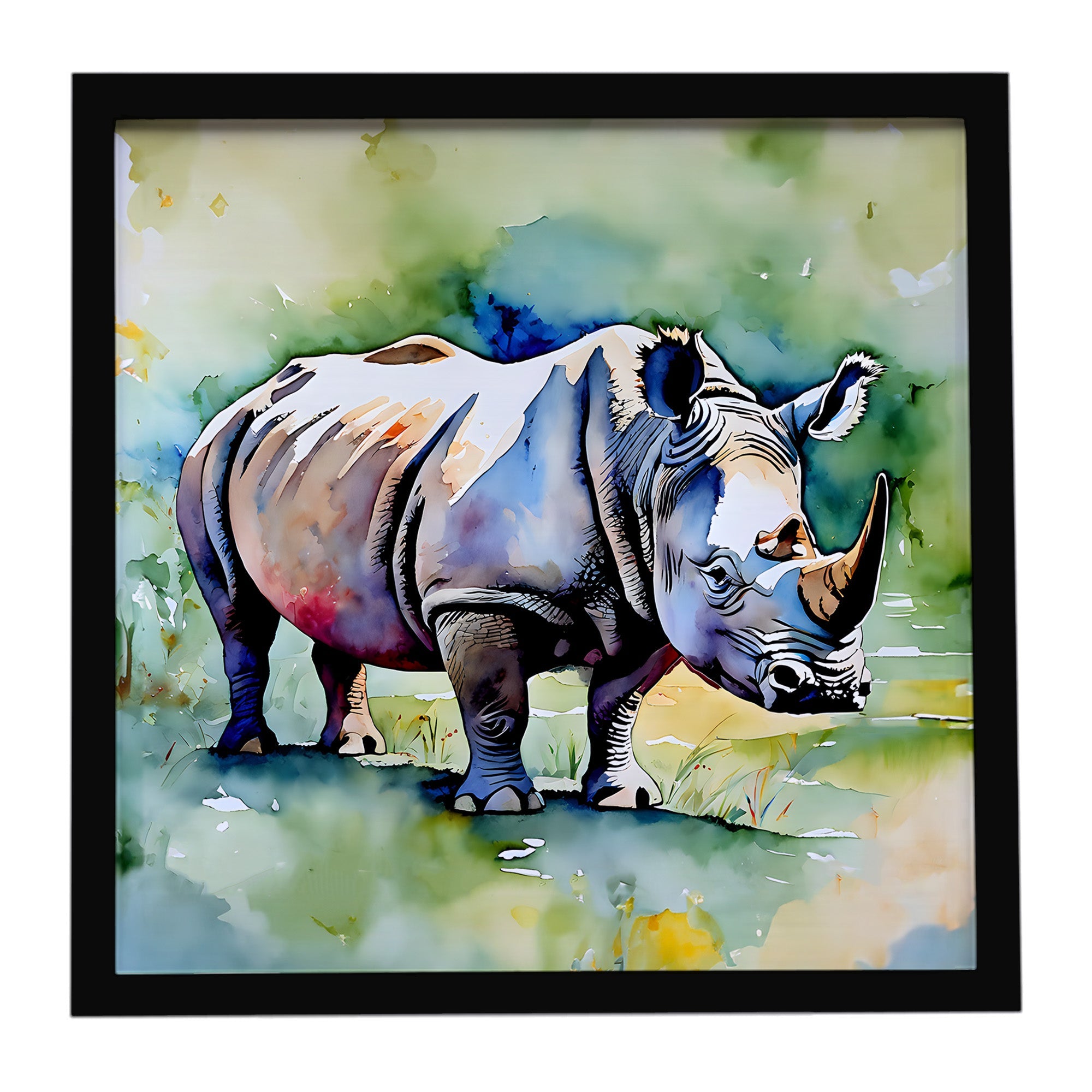Rhinoceros Framed Metal Print Bathroom, Kitchen, Office, Home Decor Wall Art Ready to Hang, Square, 8X8