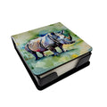 Rhinoceros PU Leather Note Paper Holder with Artist-Designed Cover, Desk Accessory, Office Gift