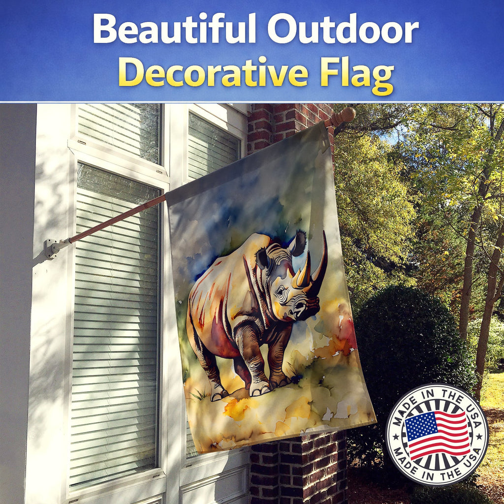 Rhinoceros House Flag 28x40 Porch Sleeve Pole Decorative Outside Yard Banner Artwork Wall Hanging, Polyester
