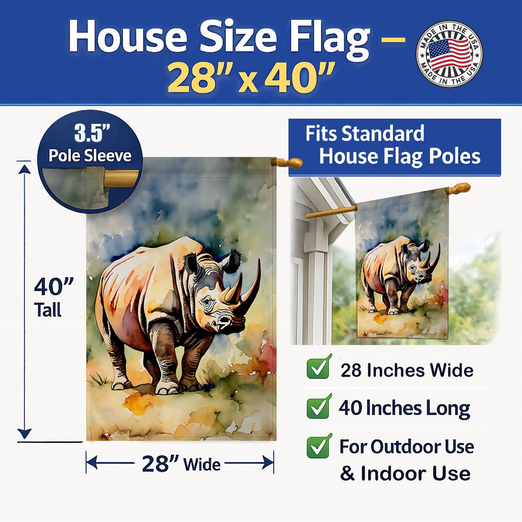 Rhinoceros House Flag 28x40 Porch Sleeve Pole Decorative Outside Yard Banner Artwork Wall Hanging, Polyester
