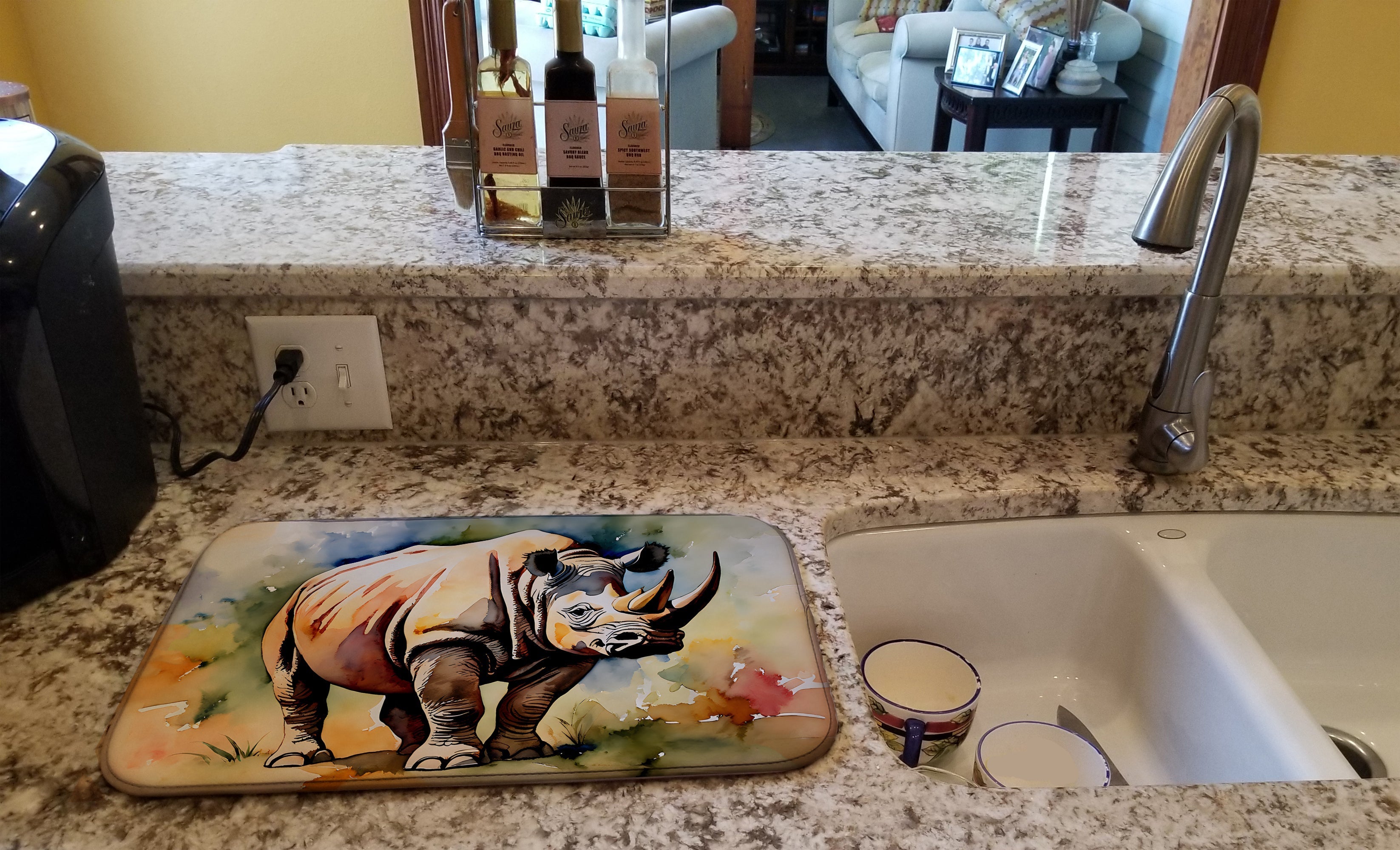 Rhinoceros Dish Drying Mat Absorbent Dish Drying Mat Pad for Kitchen Counter Dish Drainer Mat for Countertop, 14 x 21", Multicolor