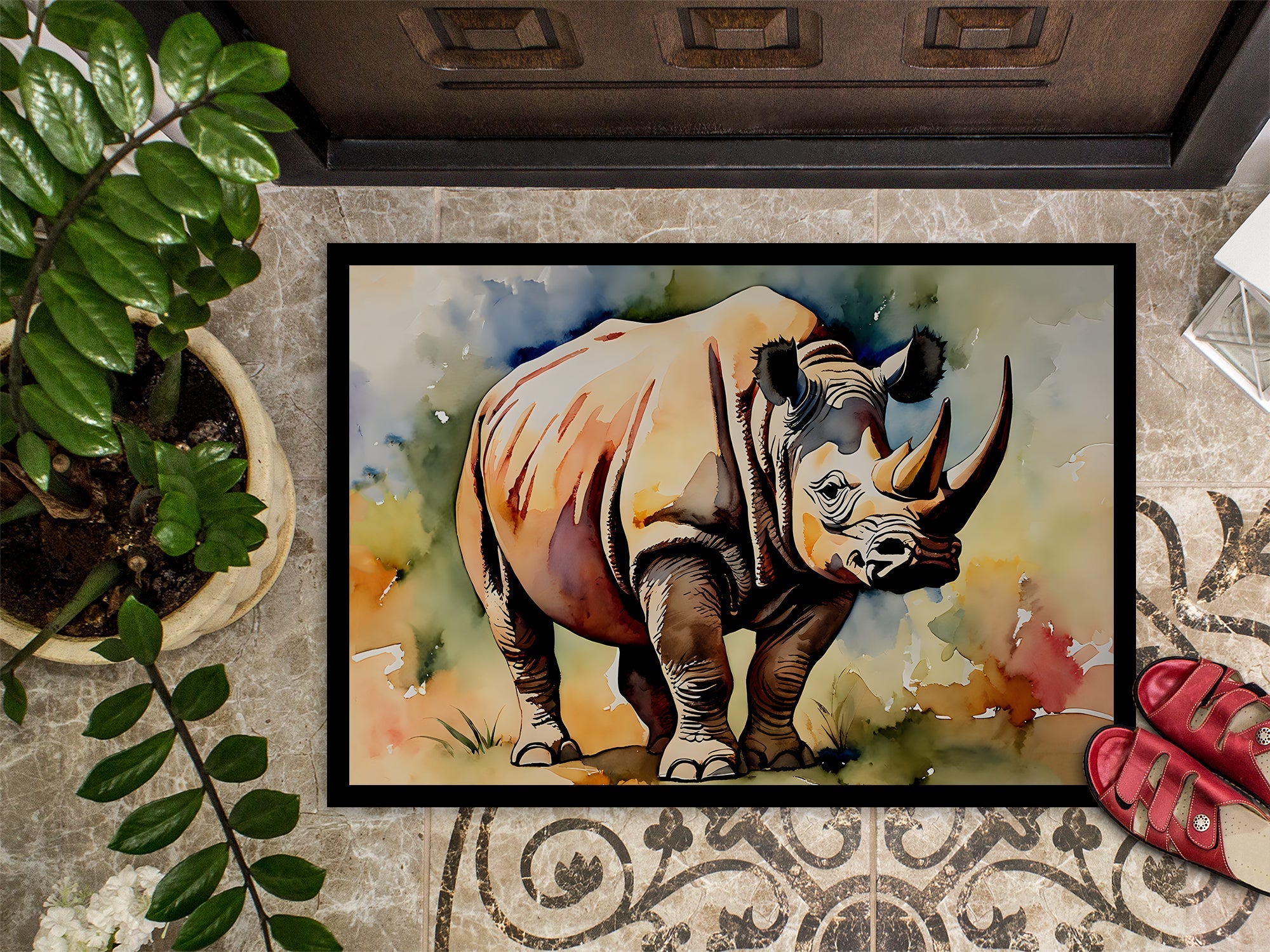 Rhinoceros Doormat Indoor Outdoor 24H X 36W Front Door Mat Rugs for Entryway, Non Slip Washable Low Pile,