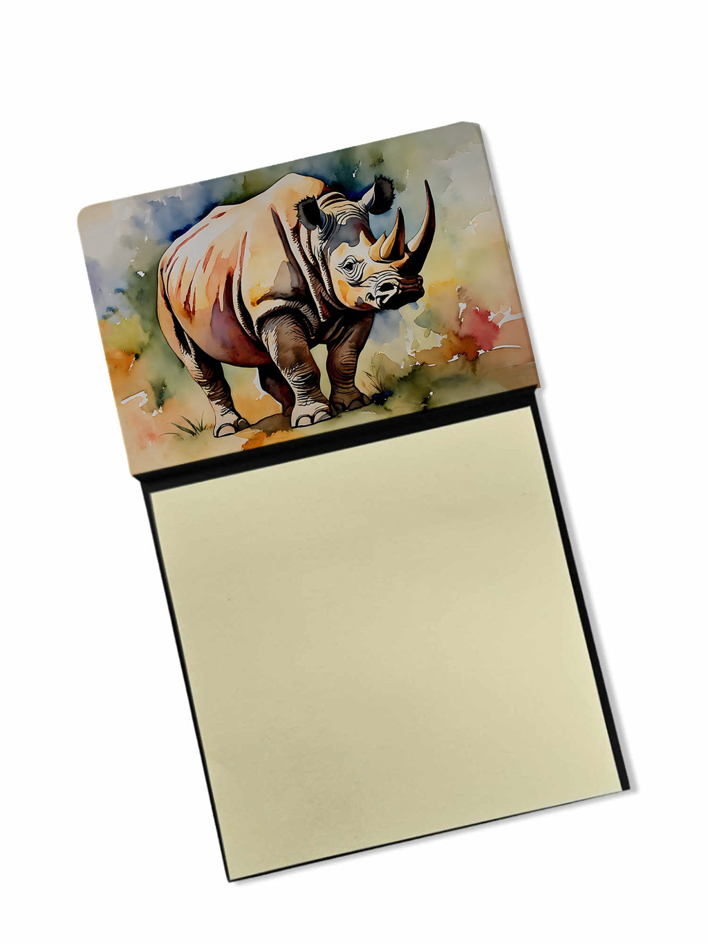 Rhinoceros Watercolor Sticky Note Holder Refillable Dispenser Desk Accessory 3x3 Pad Gift