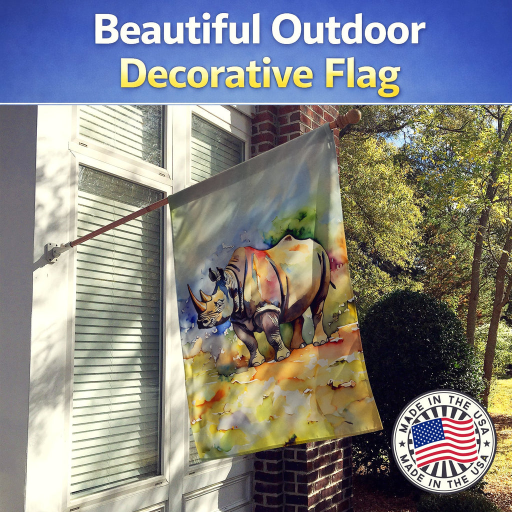 Rhinoceros House Flag 28x40 Porch Sleeve Pole Decorative Outside Yard Banner Artwork Wall Hanging, Polyester