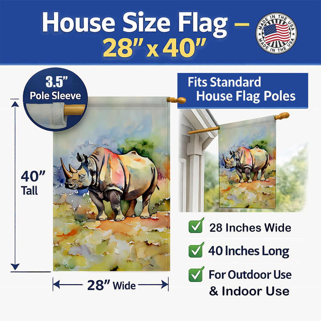Rhinoceros House Flag 28x40 Porch Sleeve Pole Decorative Outside Yard Banner Artwork Wall Hanging, Polyester