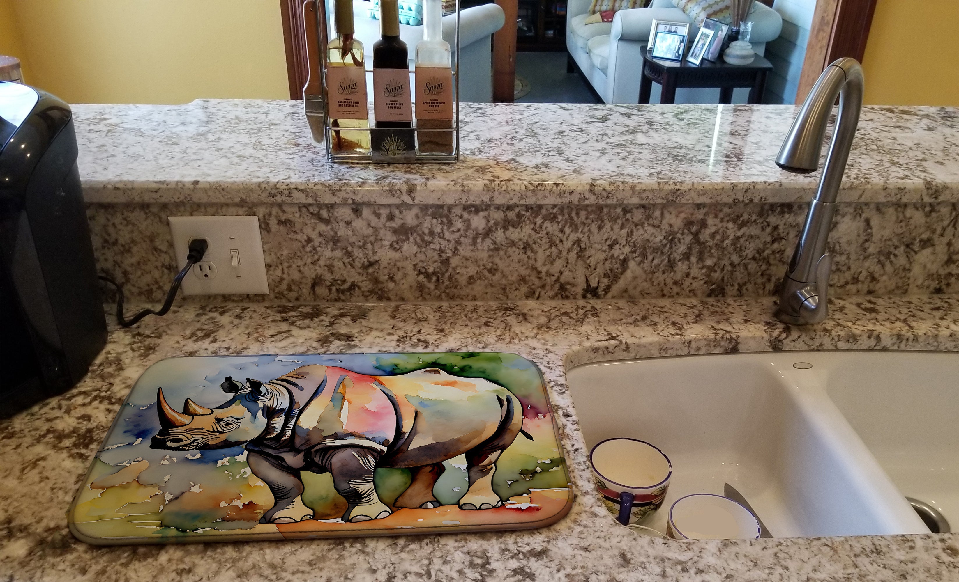 Rhinoceros Dish Drying Mat Absorbent Dish Drying Mat Pad for Kitchen Counter Dish Drainer Mat for Countertop, 14 x 21", Multicolor