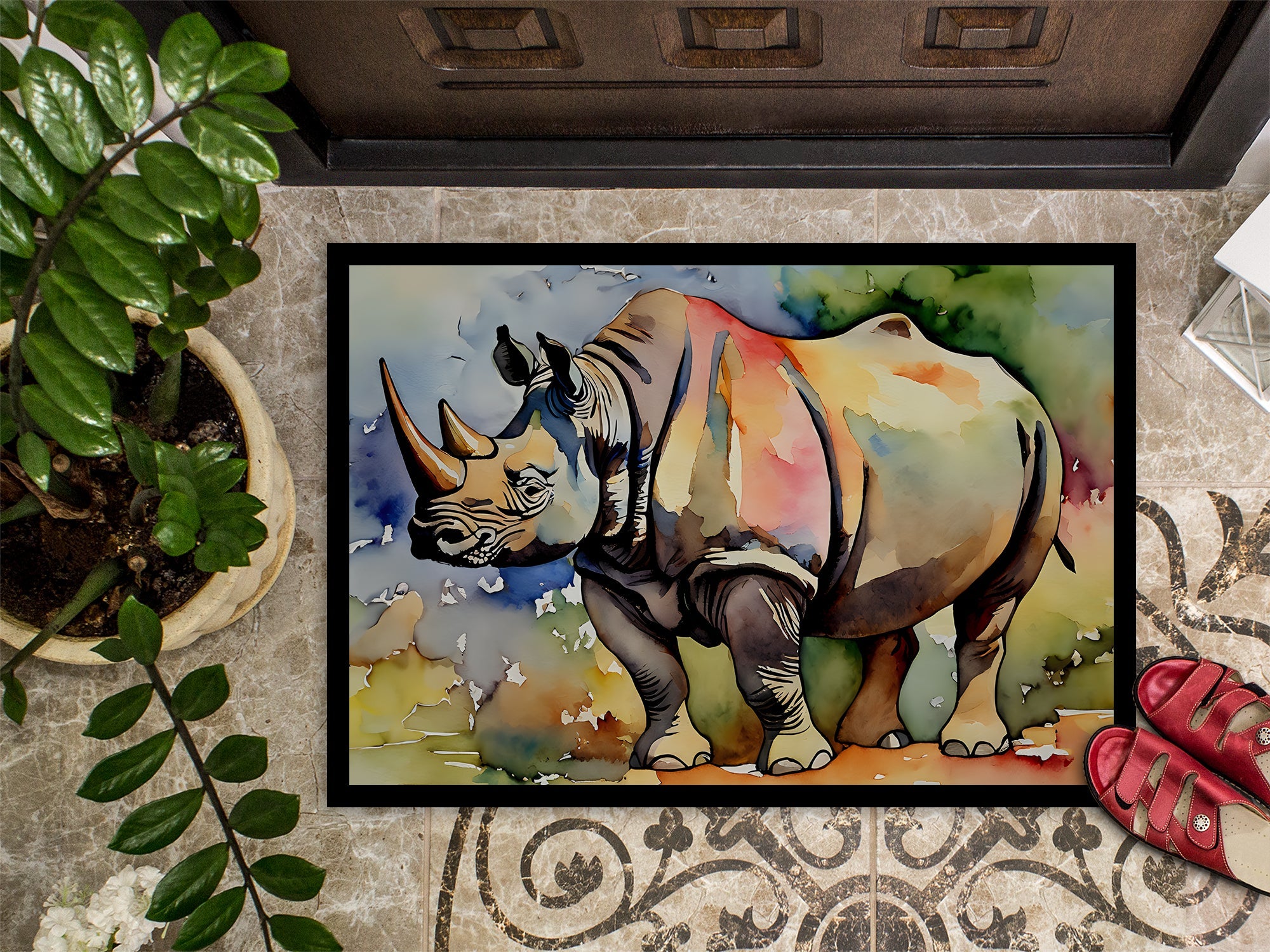 Rhinoceros Doormat Indoor Outdoor 24H X 36W Front Door Mat Rugs for Entryway, Non Slip Washable Low Pile,