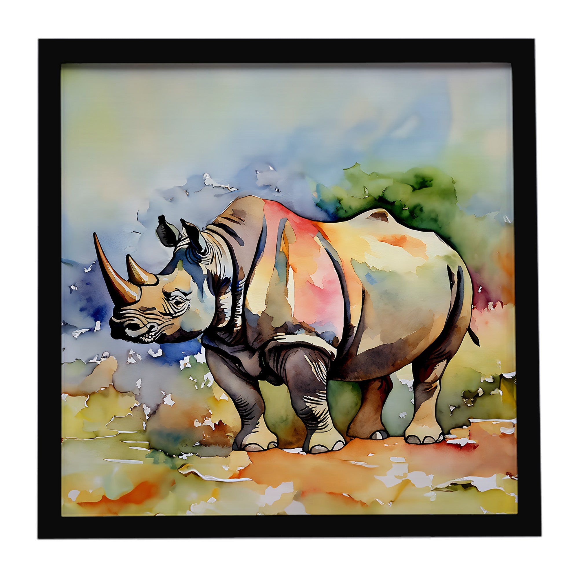 Rhinoceros Framed Metal Print Bathroom, Kitchen, Office, Home Decor Wall Art Ready to Hang, Square, 8X8