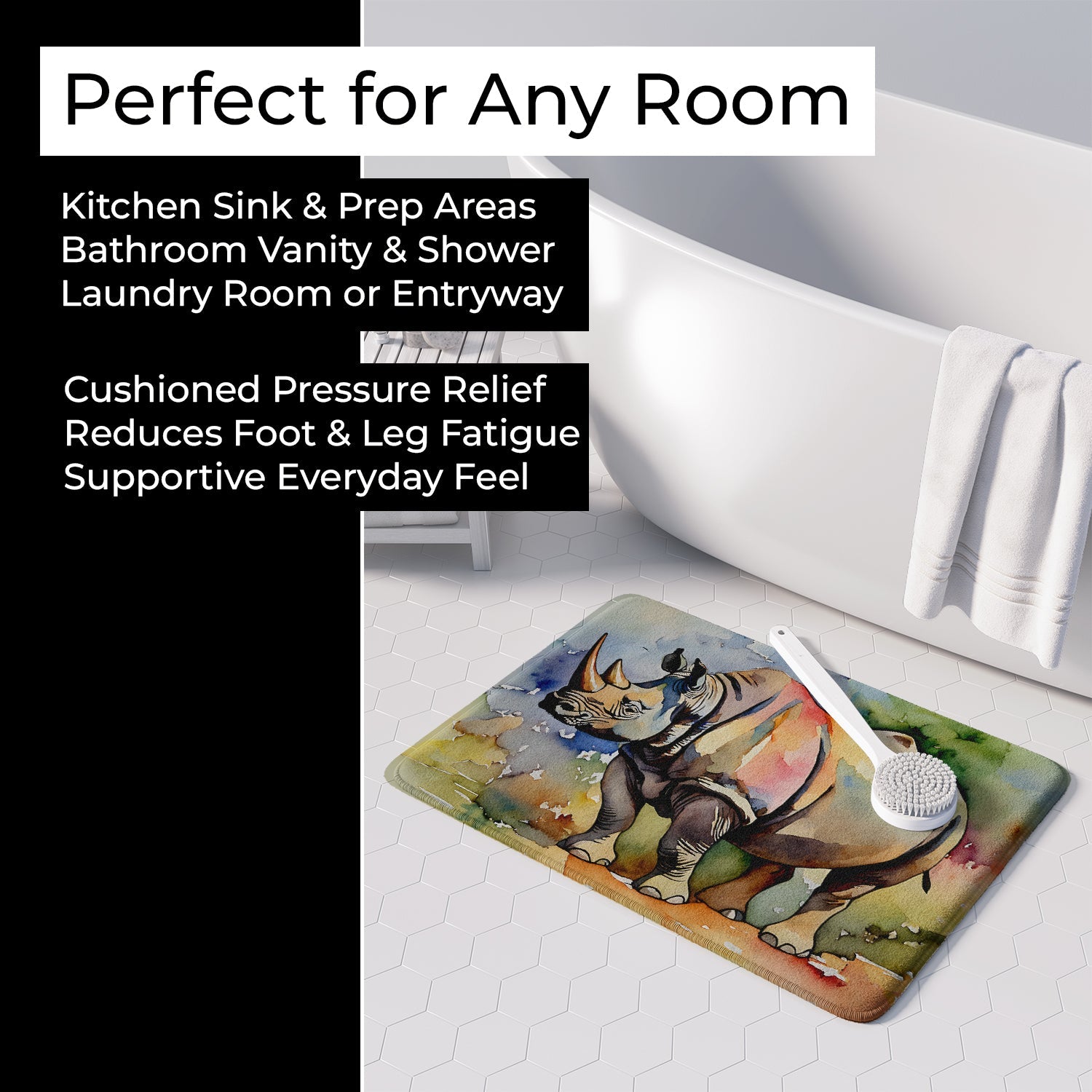 Rhinoceros Memory Foam Kitchen Mat Machine Washable Anti-Fatigue Cushion Comfort Bath or Kitchen Rug