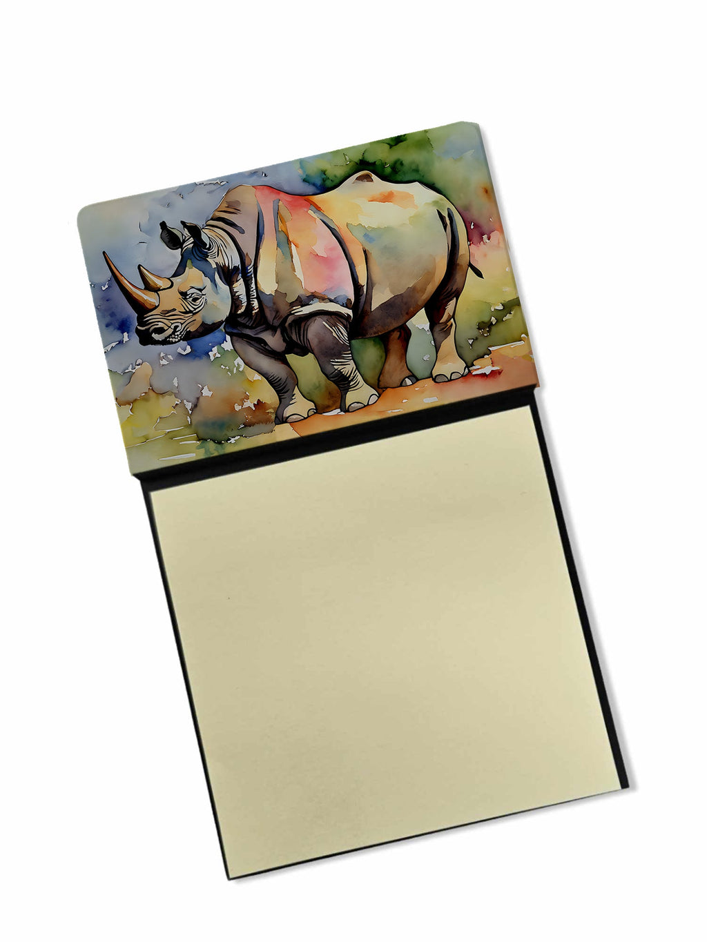 Rhinoceros Watercolor Sticky Note Holder Refillable Dispenser Desk Accessory 3x3 Pad Gift