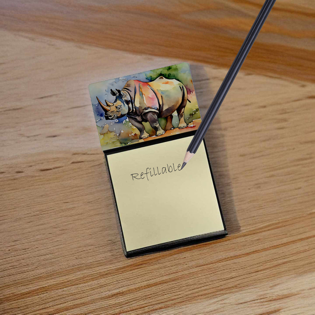 Rhinoceros Watercolor Sticky Note Holder Refillable Dispenser Desk Accessory 3x3 Pad Gift
