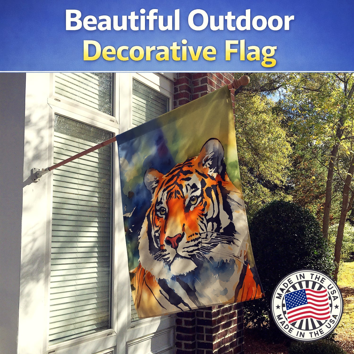 Tiger House Flag 28x40 Porch Sleeve Pole Decorative Outside Yard Banner Artwork Wall Hanging, Polyester