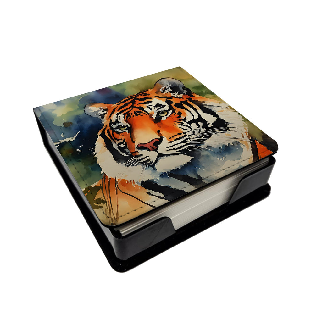 Tiger PU Leather Note Paper Holder with Artist-Designed Cover, Desk Accessory, Office Gift