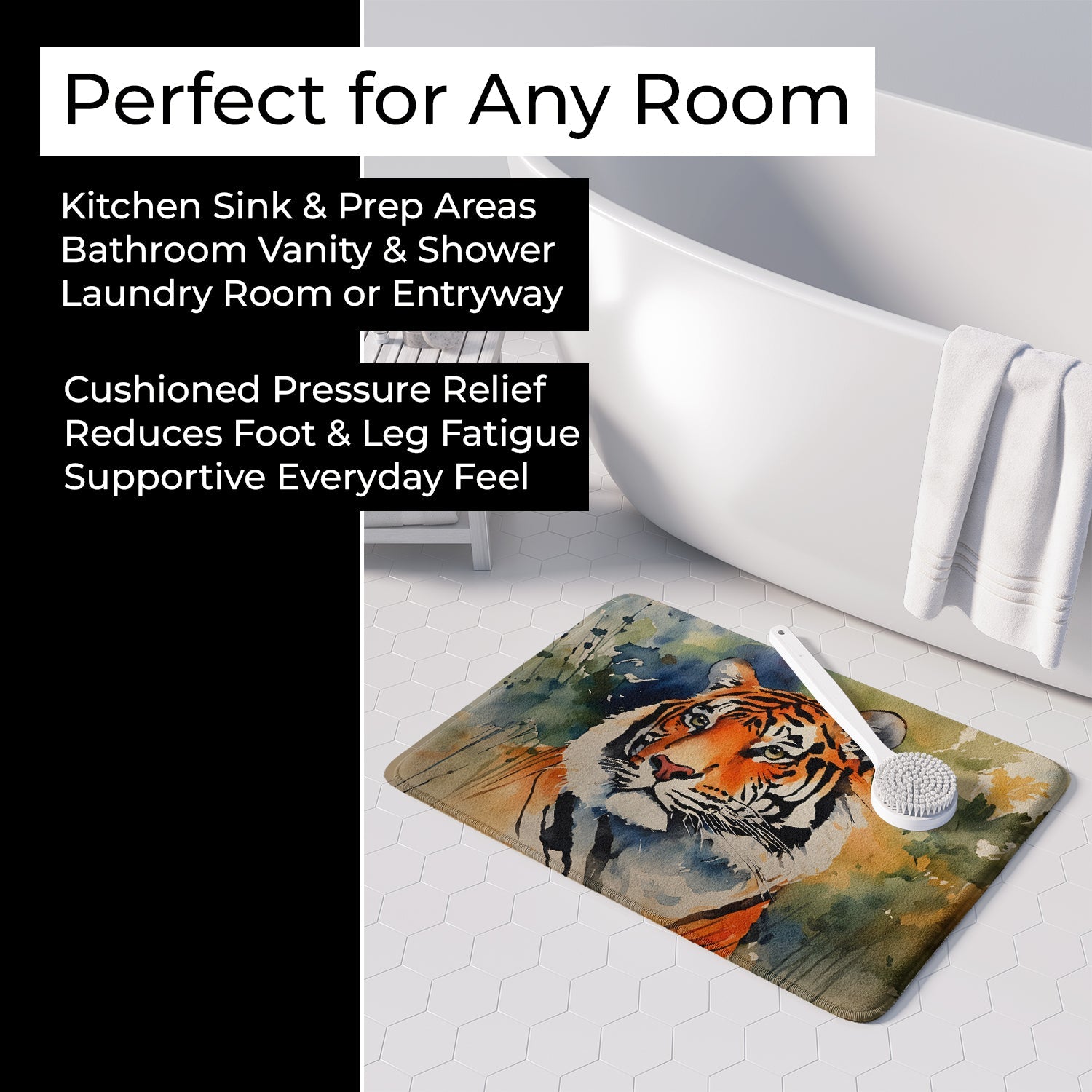 Tiger Memory Foam Kitchen Mat Machine Washable Anti-Fatigue Cushion Comfort Bath or Kitchen Rug