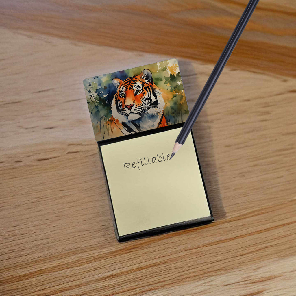 Tiger Watercolor Sticky Note Holder Refillable Dispenser Desk Accessory 3x3 Pad Gift