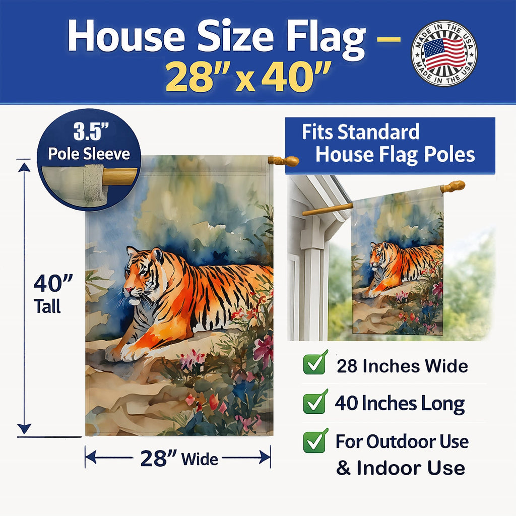 Tiger House Flag 28x40 Porch Sleeve Pole Decorative Outside Yard Banner Artwork Wall Hanging, Polyester