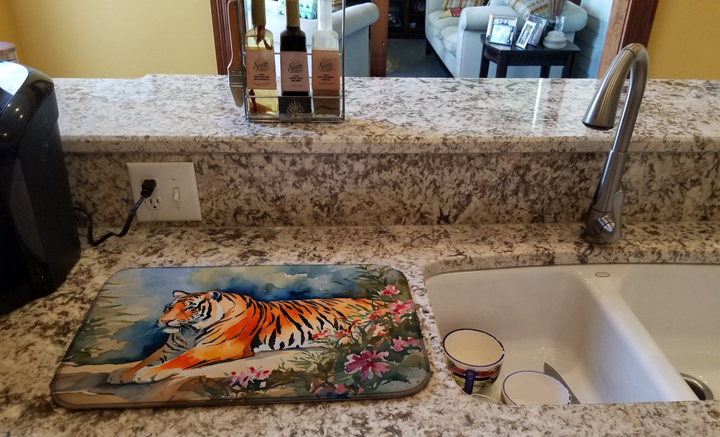 Tiger Dish Drying Mat Absorbent Dish Drying Mat Pad for Kitchen Counter Dish Drainer Mat for Countertop, 14 x 21", Multicolor